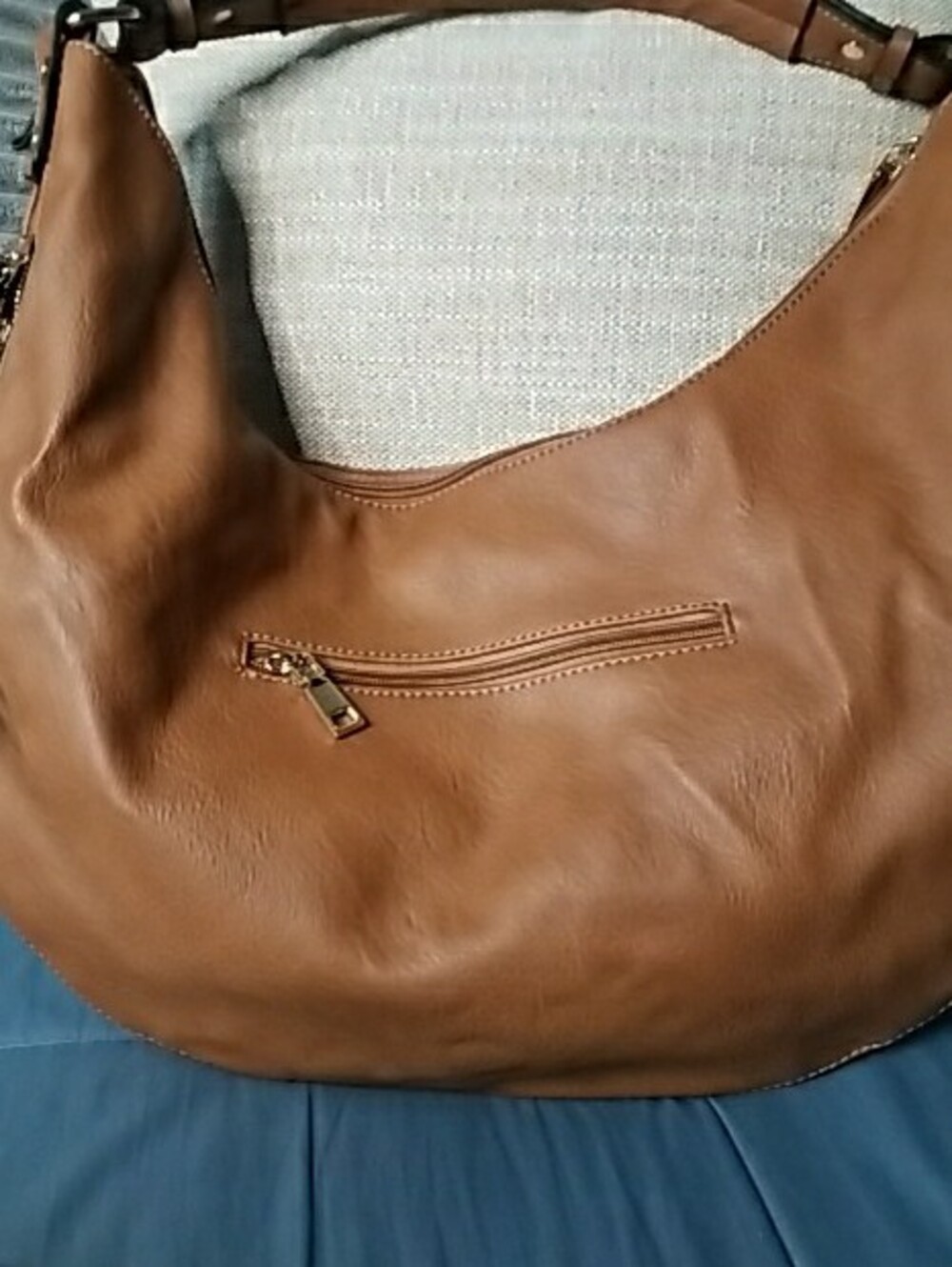Macy's Large Brown Leather Shoulder Bag with Tassel - Picture 7 of 16
